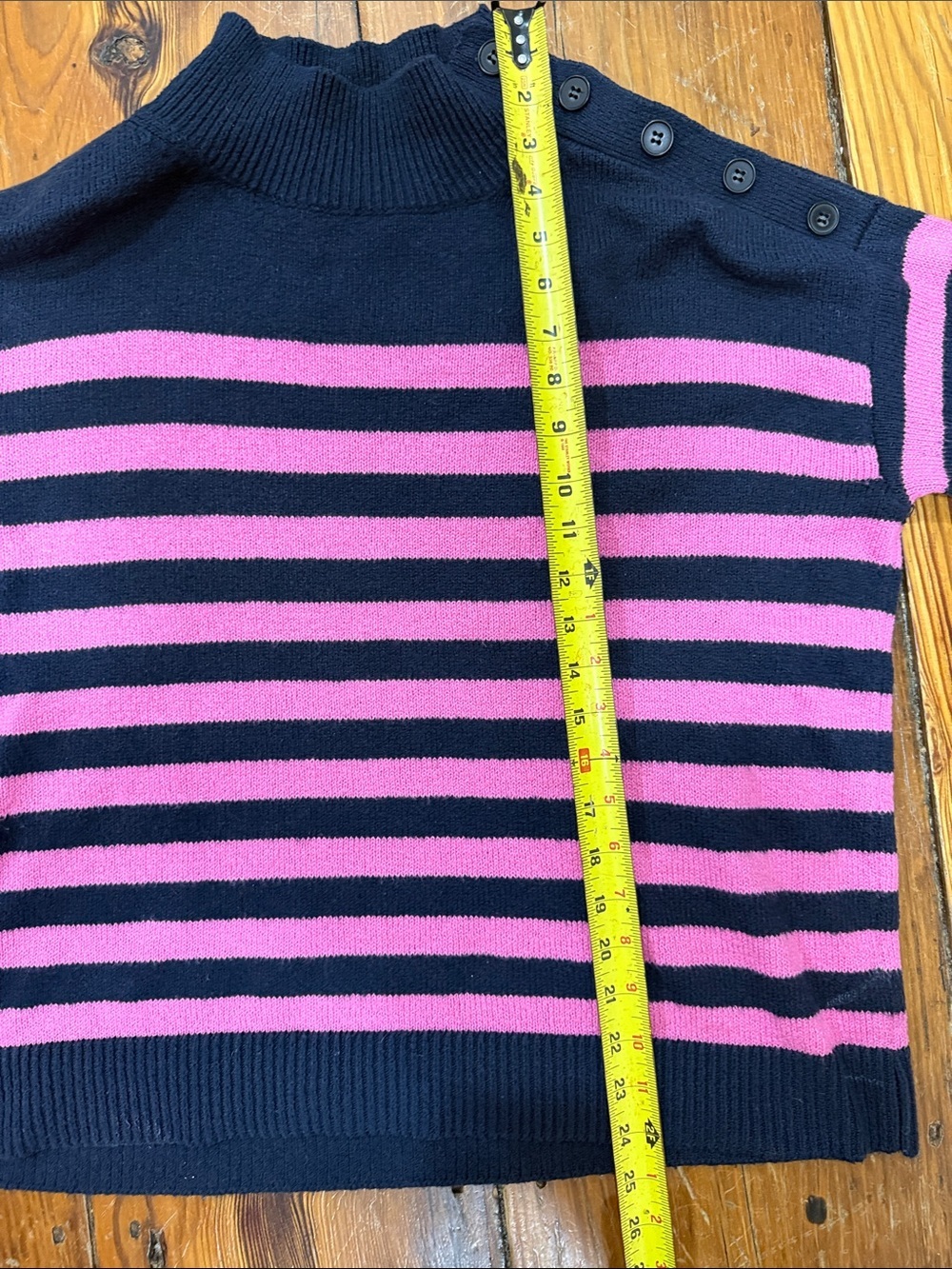 LOFT Navy and Pink Striped Sweater with buttons size large - Picture 7 of 11